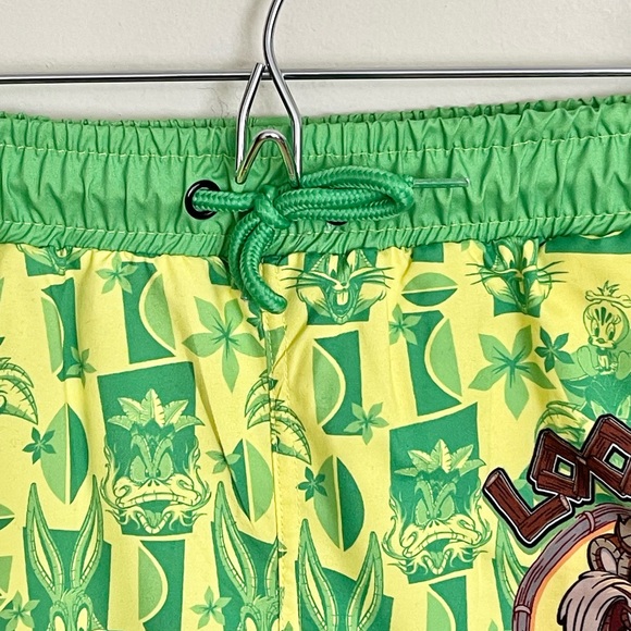 Looney Tunes Tiki Taz Bugs Daffy Graphic Yellow Green Swim Trunks Men’s Medium - Picture 7 of 12